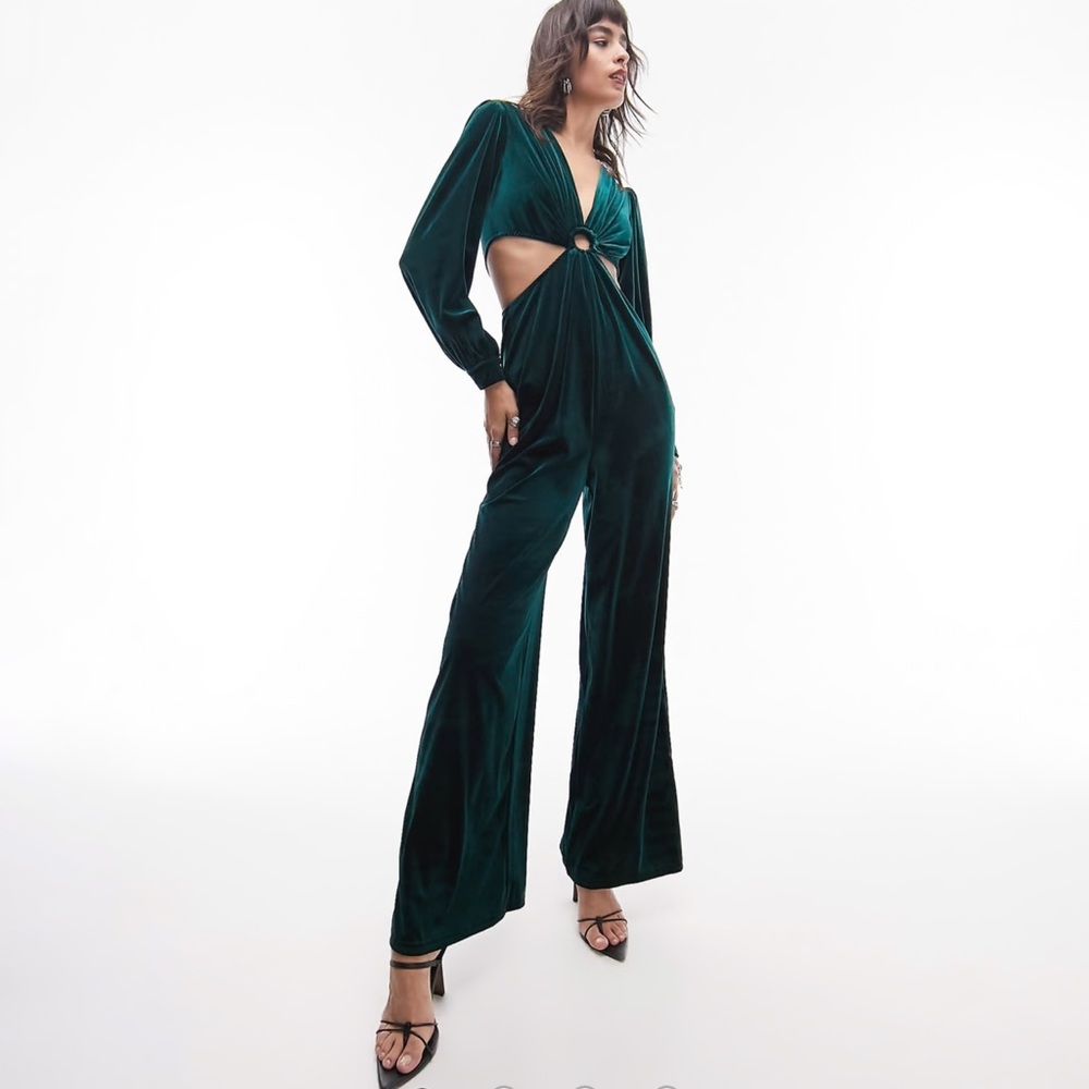 Topshop Green Velvet Jumpsuit, size 14, worn once